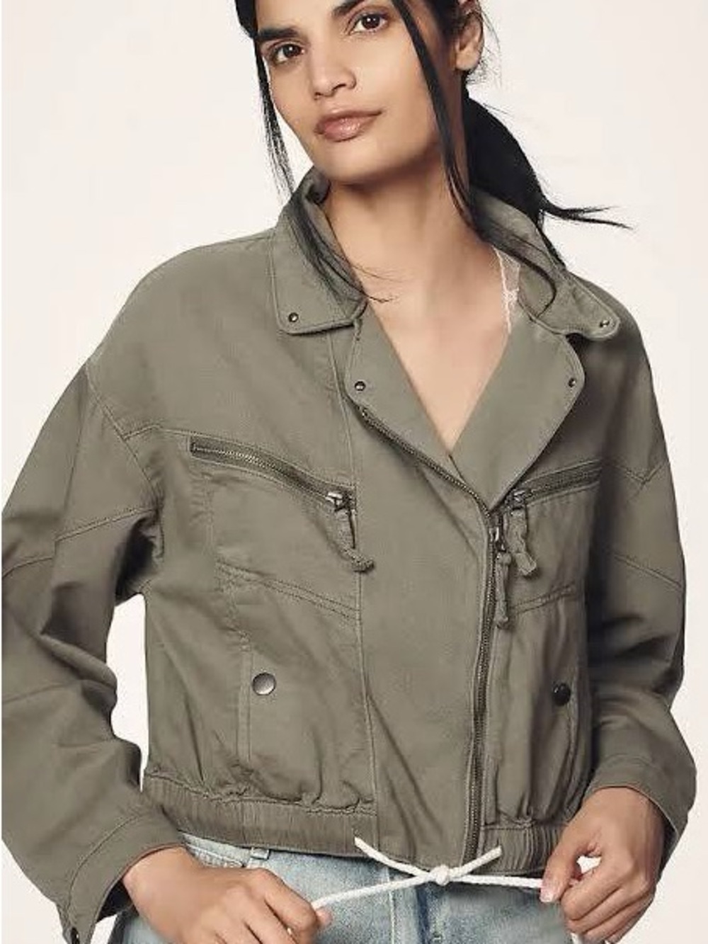NWT! Anthro Pilcro Olive Green Drawstring Crop Utility Jacket Sz Medium
